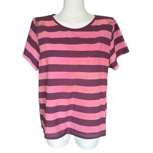 UZI Round Neck Short Sleeve Striped Pullover Shirt Women's Sz S